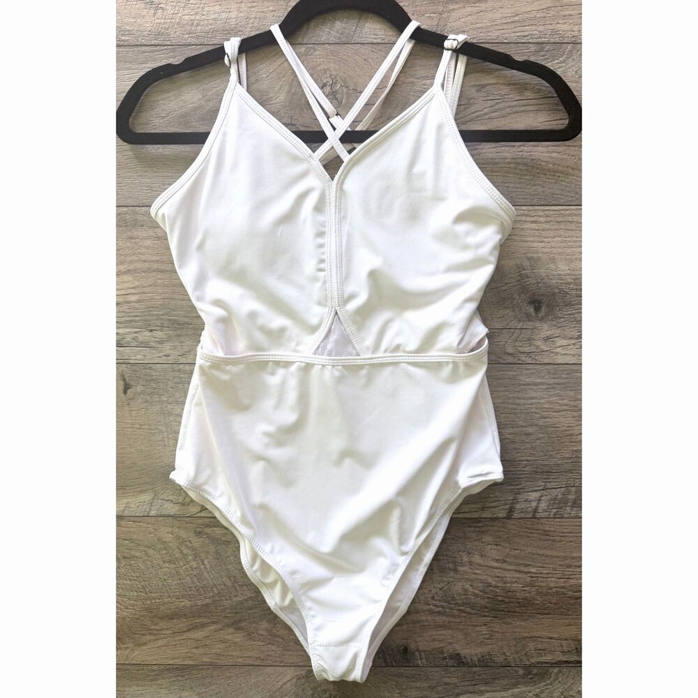 SHEIN Teen 15Y White Ballet Dance Leotard Mesh Crisscross Straps